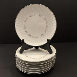 Set Of 8 Vintage Noritake China Cheri Dessert Plates White Floral With Platinum
